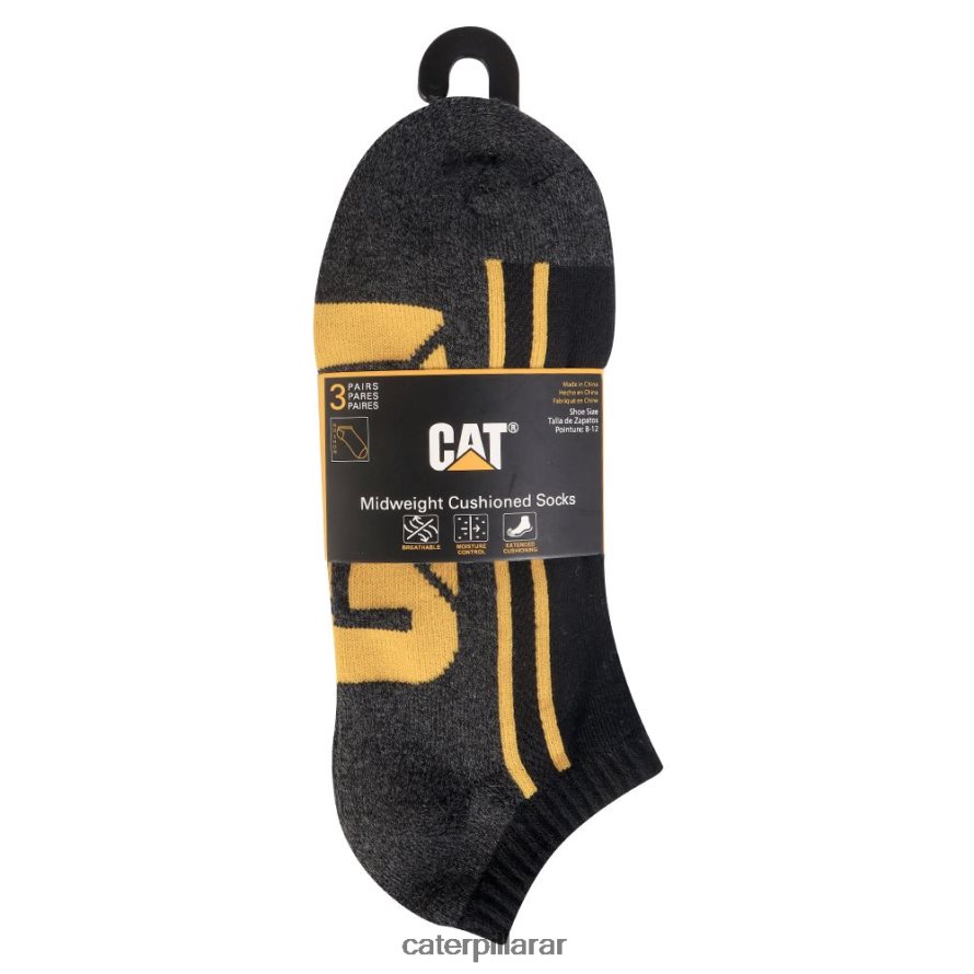 8F44LN260 Caterpillar paquete de 3 calcetines de medio cojín hombres negro | calcetín