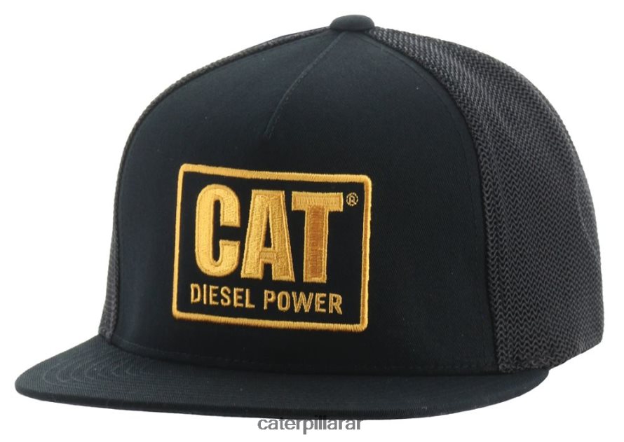 8F44LN248 Caterpillar tapa de visera plana de energía diesel hombres oro negro | sombrero