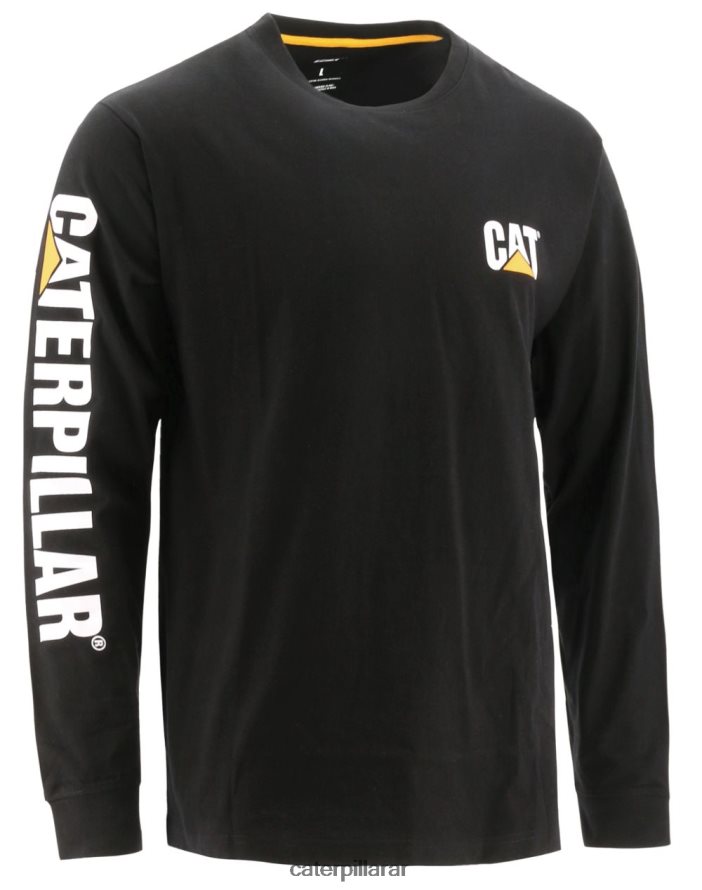 8F44LN225 Caterpillar camiseta de manga larga con estandarte de marca registrada hombres negro | tops y ropa de abrigo